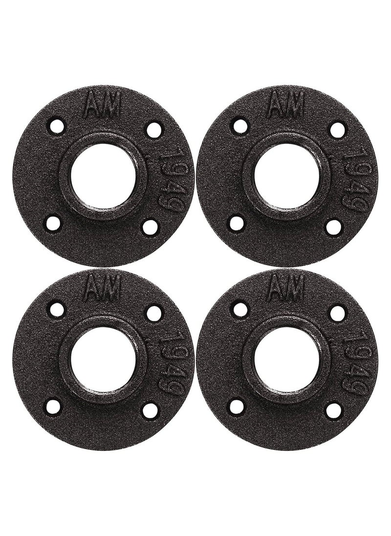 KASTWAVE Black Floor with Threaded Hole, Malleable Iron Pipe for Industrial Vintage Style, DIY Project, Shelving Decoration, Furniture, 4PCS (1 Inch)  - Image 1