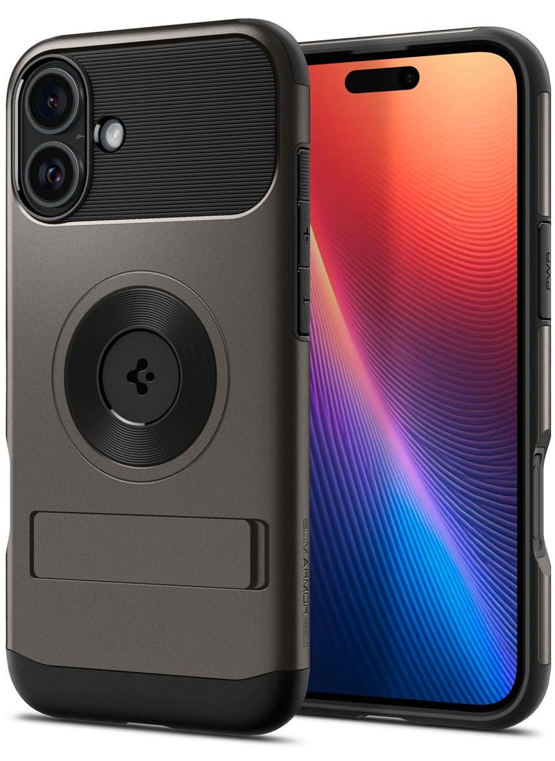 Spigen Slim Armor Magfit for iPhone 16 Plus Case Cover MagSafe with Kickstand (2024) - Gunmetal  - Image 1