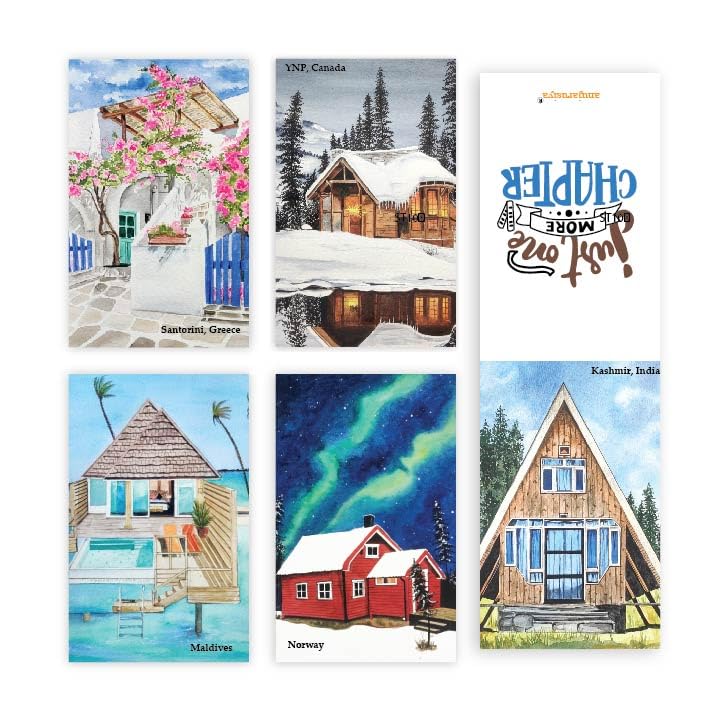 anujarusiya Magnetic Bookmarks Set of 5 | Beautiful Homes Illustrations | Motivational Quotes at The Back | 2.25" X3.8" - Image 3