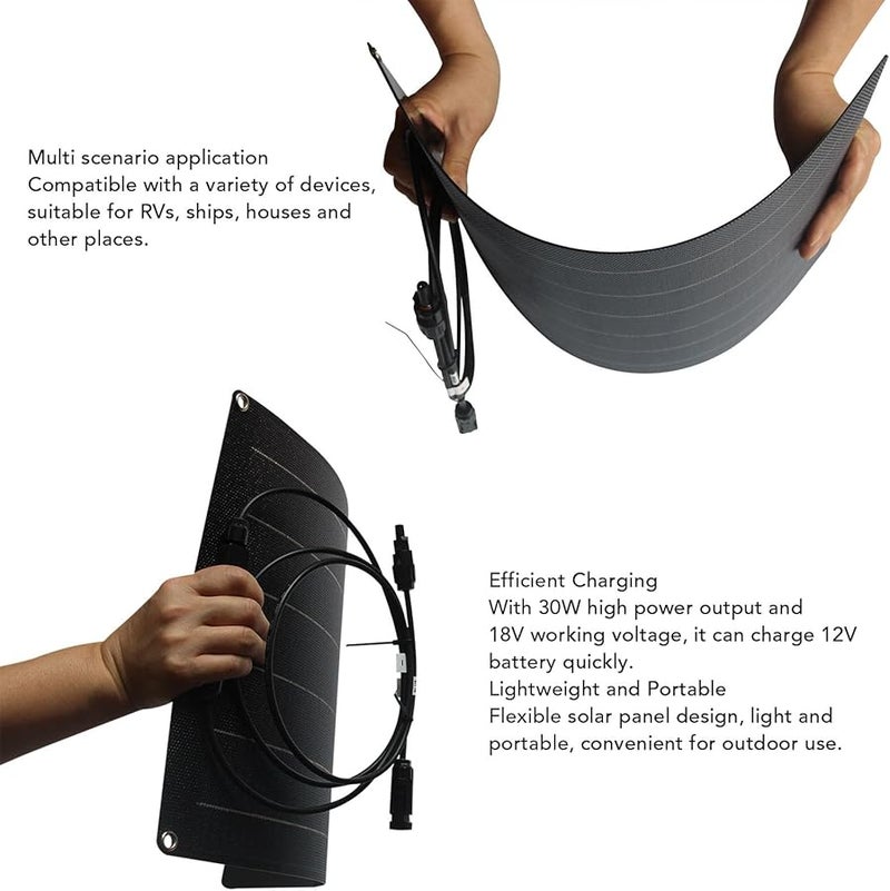 Asixxsix 30W Flexible Monocrystalline Solar Panel Charger for 12V Car Boat RV Battery - Image 3