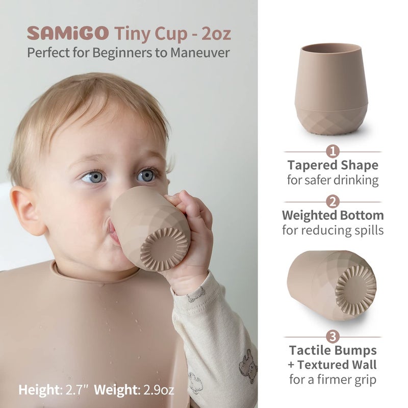 SAMiGO Silicone Baby Cups for 6-12 Months, Tiny Open Cups for Training and Water Drinking, Baby Led Weaning Supplies, 2 OZ - Image 2