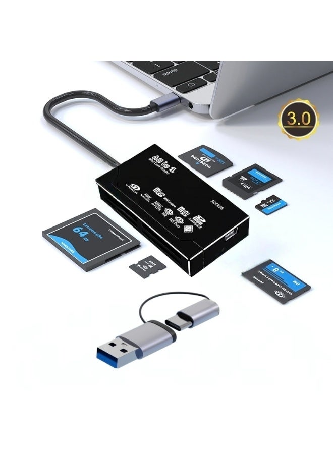 6 in 1 USB 2.0 Memory Card Reader Multifunction Type C  Card Reader - Plug & Play, Compatible with Apple & Windows, Supports SD, TF,Micro SD, MS, CF Cards,M2