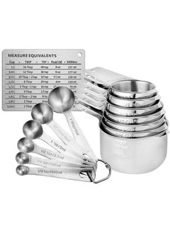 LENND Measuring Cups and Spoons Set of 15, Durable Single Stainless Steel 6 Measuring Cups and 6 Measuring Spoons with 2 D Rings and Magnetic Measurement Conversion Chart  - Image 1