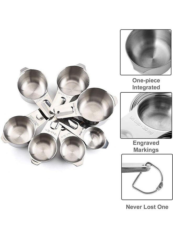 LENND - Measuring Cups and Spoons Set of 15, Durable Single Stainless Steel 6 Measuring Cups and 6 Measuring Spoons with 2 D Rings and Magnetic Measurement Conversion Chart - Image 1