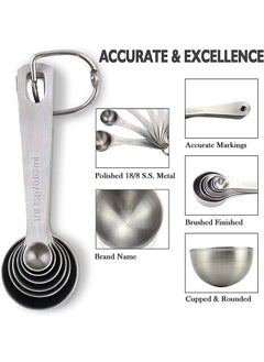 LENND Measuring Cups and Spoons Set of 15, Durable Single Stainless Steel 6 Measuring Cups and 6 Measuring Spoons with 2 D Rings and Magnetic Measurement Conversion Chart  - Image 3