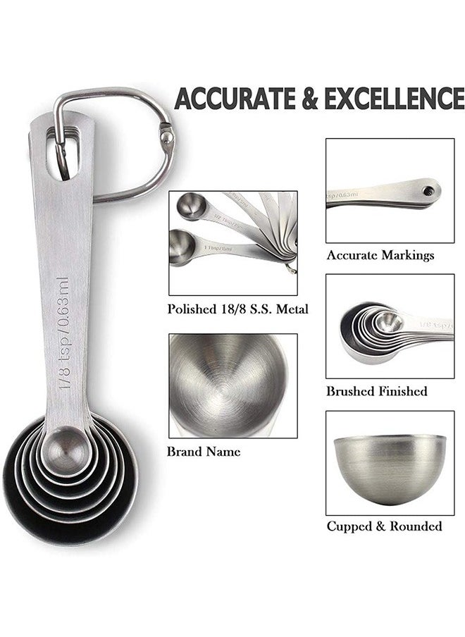 LENND - Measuring Cups and Spoons Set of 15, Durable Single Stainless Steel 6 Measuring Cups and 6 Measuring Spoons with 2 D Rings and Magnetic Measurement Conversion Chart - Image 1