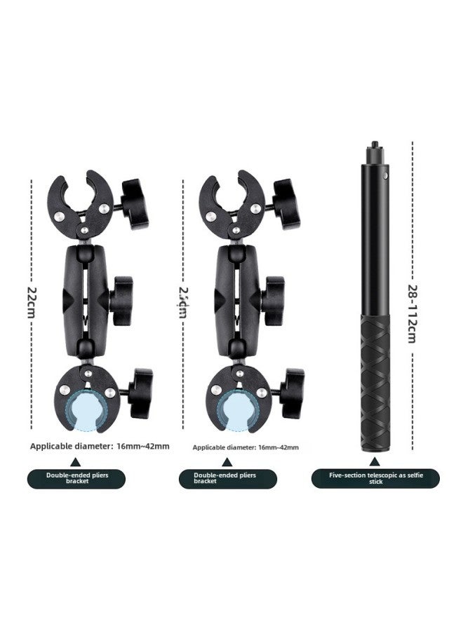 Suitable For Insta3603 Sports Camera Motorcycle Riding Bracket X4/x3 Invisible Selfie Stick Strong Clamp Frame-Color:Double Head Clamp Double Head Clamp 1.1 M Selfie Stick - Image 1