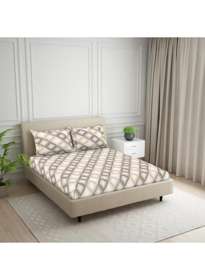 Welspun 120 TC Polycotton Bedsheet for Double Bed with 2 Pillow Cover | Skin Safe & Super Soft Queen Size Bed Sheet | (88 X 100 Inch) - Geometric Beige | Harmony - Image 2