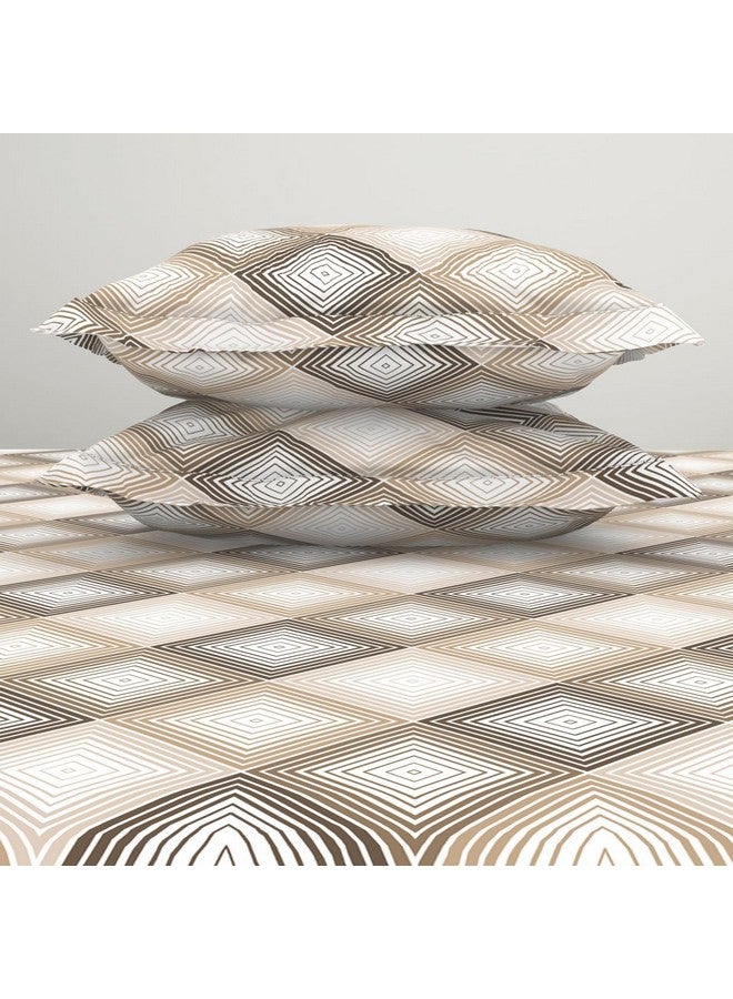 Welspun 120 TC Polycotton Bedsheet for Double Bed with 2 Pillow Cover | Skin Safe & Super Soft Queen Size Bed Sheet | (88 X 100 Inch) - Geometric Beige | Harmony - Image 5