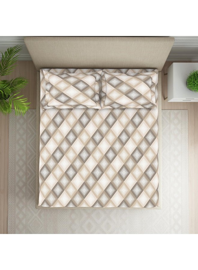 Welspun 120 TC Polycotton Bedsheet for Double Bed with 2 Pillow Cover | Skin Safe & Super Soft Queen Size Bed Sheet | (88 X 100 Inch) - Geometric Beige | Harmony - Image 3