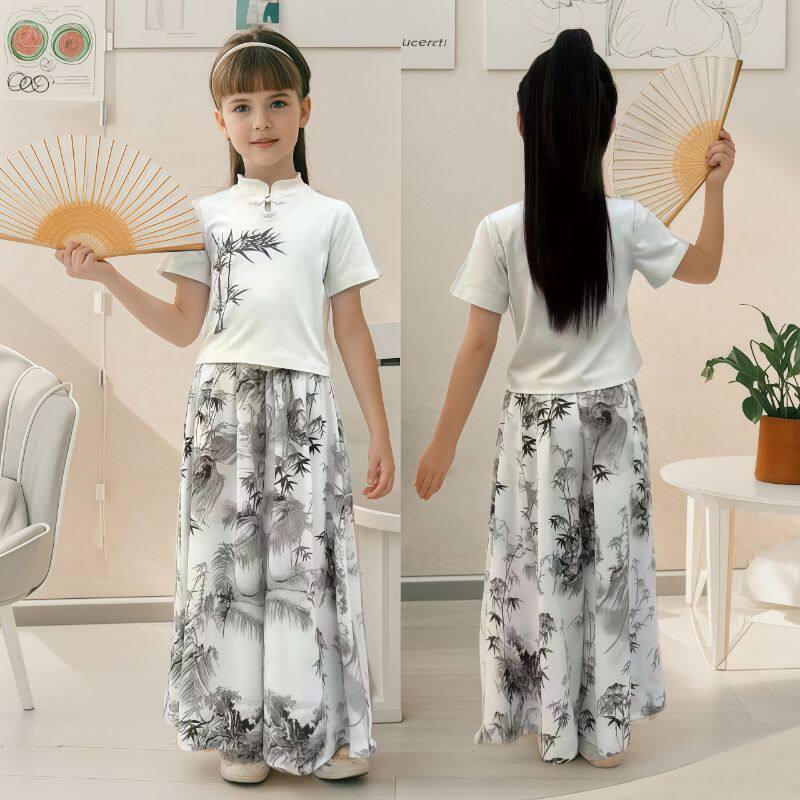 Girls' 2026 Summer Chinese Style Set, Lightweight, Short Sleeve, Two-Piece - Image 2