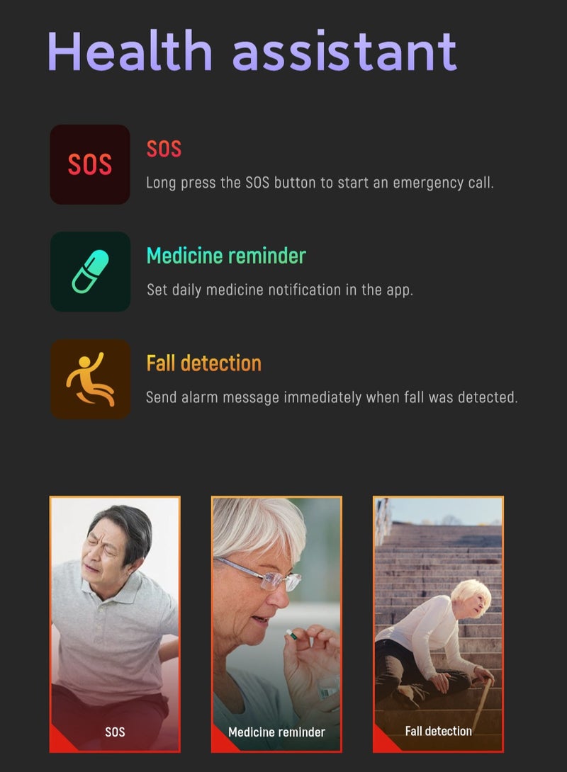 Kids Smart Watch for Children Elderly Watch for Senior Fall Detection GPS Positioning Sim Card SOS Phone Call Body Temperature Footprint Tracking Waterproof Heart Rate Blood Oxygen Pressure S10 - Image 5