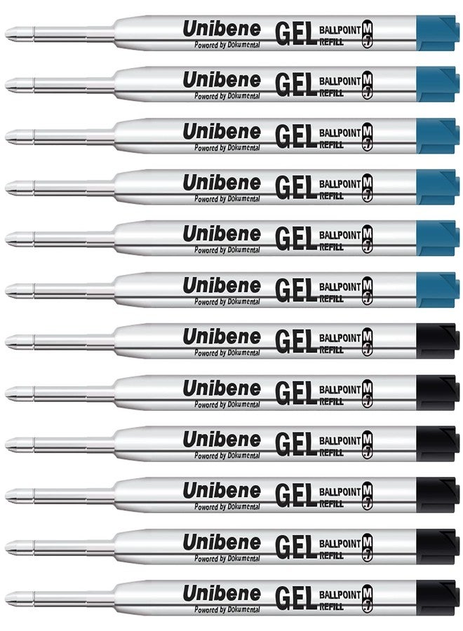 Unibene Parker Compatible Gel Ink Ballpoint Refills 12 Pack,0.7mm Medium Point- 6 Black&6 Blue, Smooth Writing Replaceable German Ink Tactical Pen Refills for Parker Ballpoint/UZI Pen - Image 1