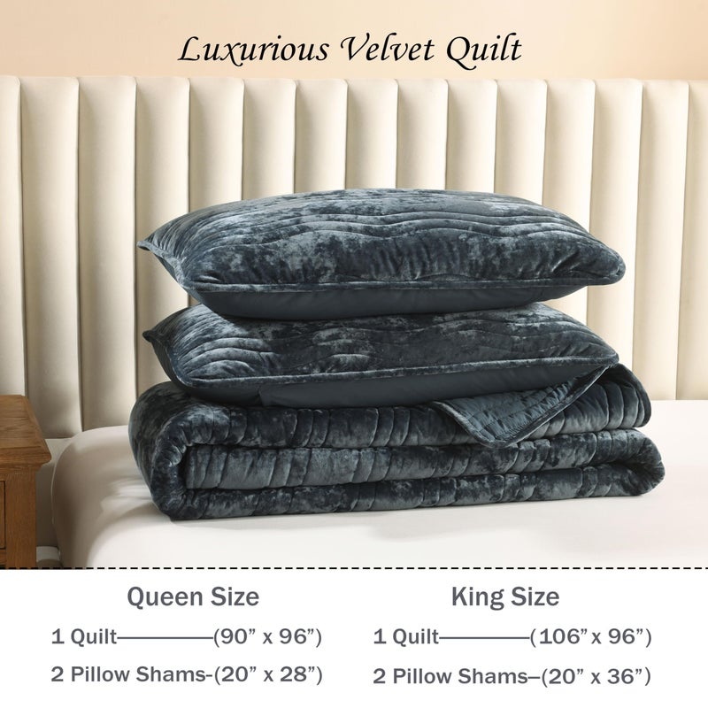 AJOCCI Velvet King Size Comforter Set, Luxurious King Quilt, Blue Bedding Set, Soft Plush Bedspread, Lightweight for All Season,Stormy Blue - Image 5