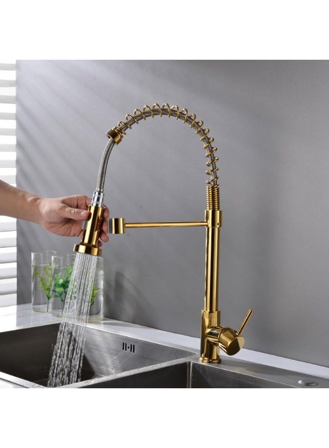YD Professional Commercial Pull-Down Kitchen Faucet: High-Arc Spring Coil Design, Dual-Function Spray Head, Single-Handle Precision Control, Solid Brass Construction for Modern Culinary Workspaces. - Image 3