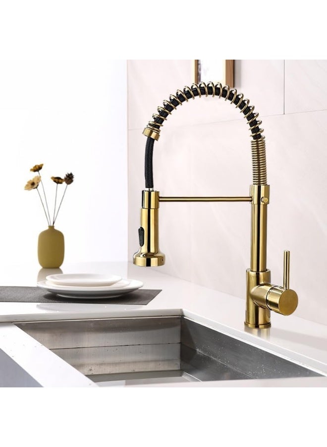 YD Professional Commercial Pull-Down Kitchen Faucet: High-Arc Spring Coil Design, Dual-Function Spray Head, Single-Handle Precision Control, Solid Brass Construction for Modern Culinary Workspaces. - Image 1