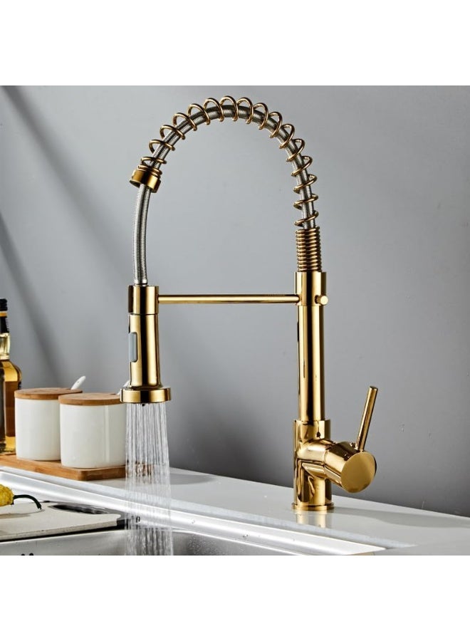 YD Professional Commercial Pull-Down Kitchen Faucet: High-Arc Spring Coil Design, Dual-Function Spray Head, Single-Handle Precision Control, Solid Brass Construction for Modern Culinary Workspaces. - Image 4