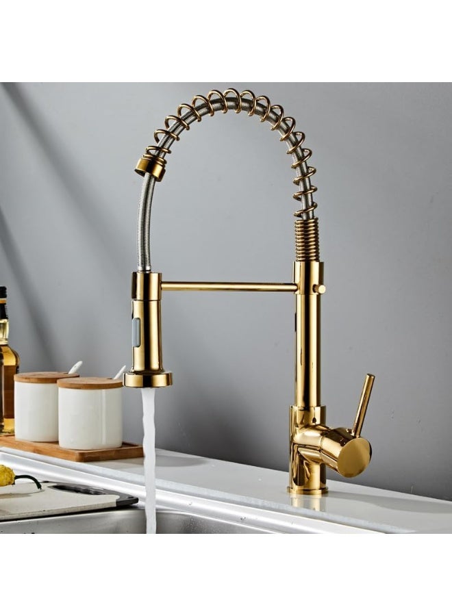 YD Professional Commercial Pull-Down Kitchen Faucet: High-Arc Spring Coil Design, Dual-Function Spray Head, Single-Handle Precision Control, Solid Brass Construction for Modern Culinary Workspaces. - Image 2