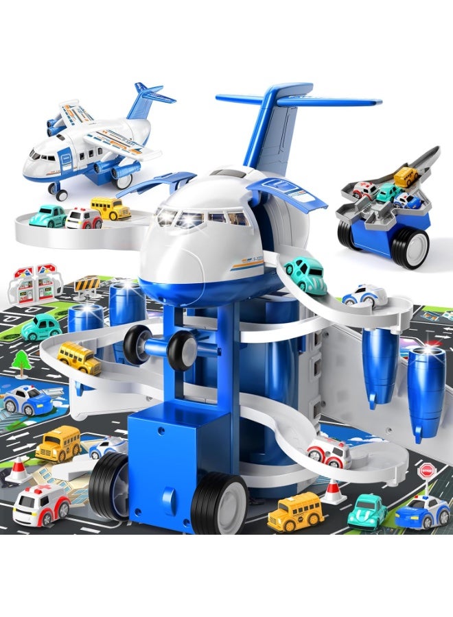 LBMT 2-in-1 Race Track and Plane Toy with 8 Small Car, Play Vehicles Playsets Toys with map for Kids Ages 3+, Toddlers Educational Toy, Birthday/Party Gifts for Boys Girls 3+ - Image 1
