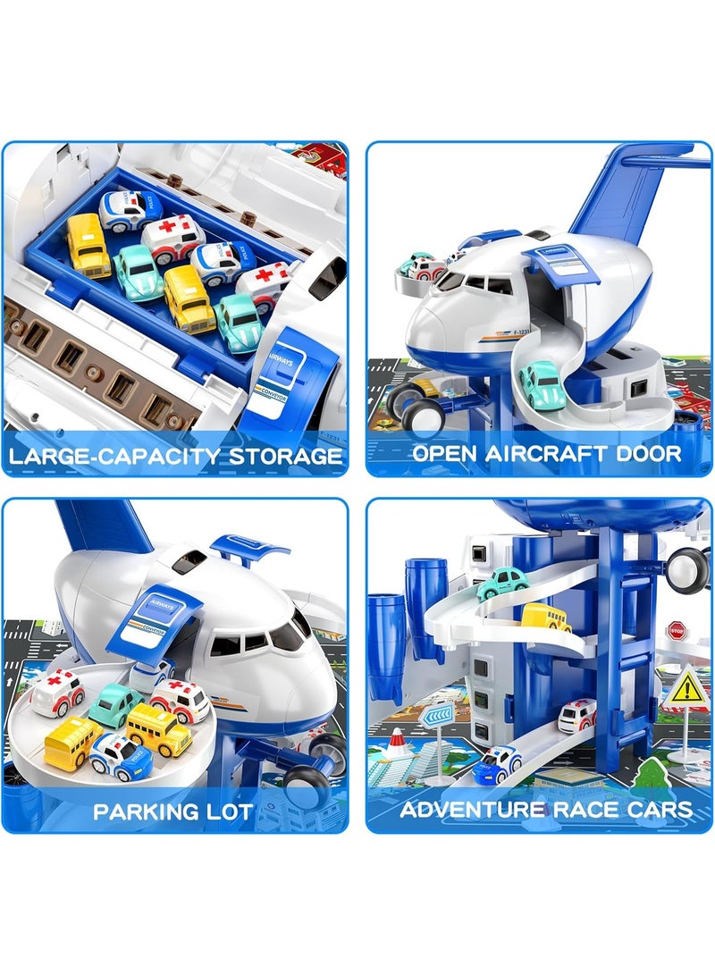 LBMT 2-in-1 Race Track and Plane Toy with 8 Small Car, Play Vehicles Playsets Toys with map for Kids Ages 3+, Toddlers Educational Toy, Birthday/Party Gifts for Boys Girls 3+ - Image 2