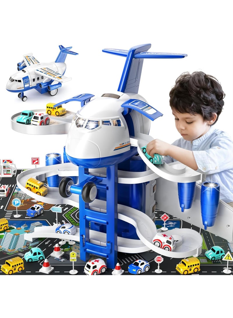 LBMT 2-in-1 Race Track and Plane Toy with 8 Small Car, Play Vehicles Playsets Toys with map for Kids Ages 3+, Toddlers Educational Toy, Birthday/Party Gifts for Boys Girls 3+ - Image 4