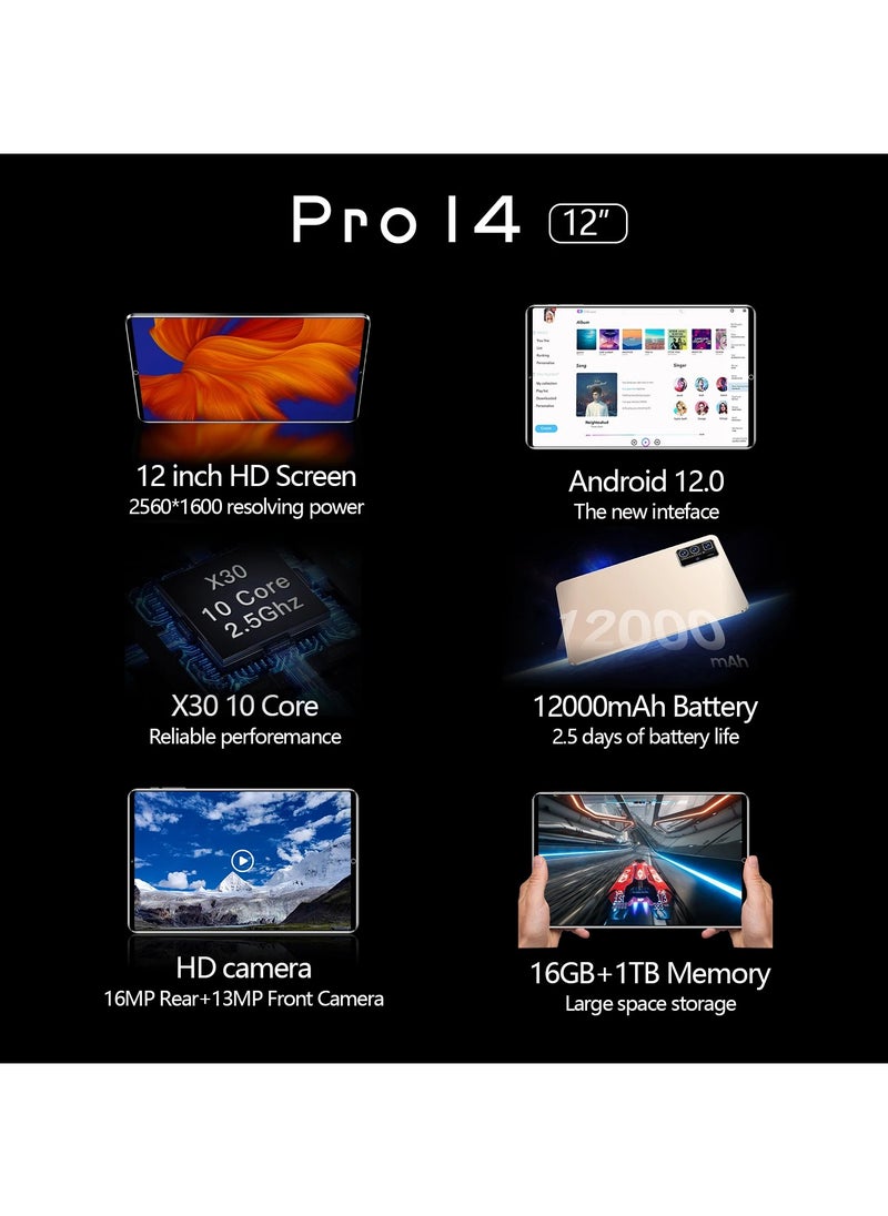 14 Pro 16GB+1TB Android Tablet 10.1 Inch Dual SIM Educational Call Support