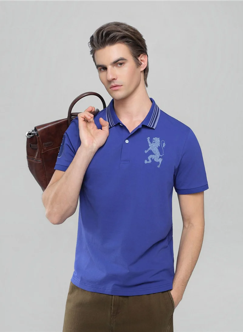 جيوردانو Men’s Cotton Slim Polo with 3D Lion Embroidery