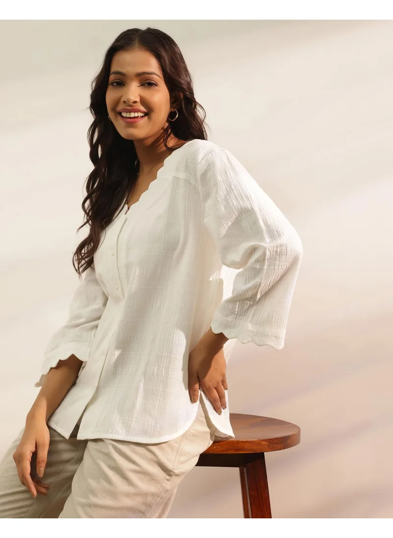 فاب انديا White Cotton A-Line Top