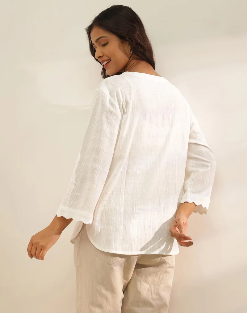 Fabindia White Cotton A-Line Top