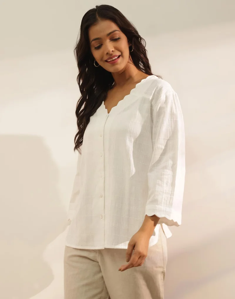 Fabindia White Cotton A-Line Top