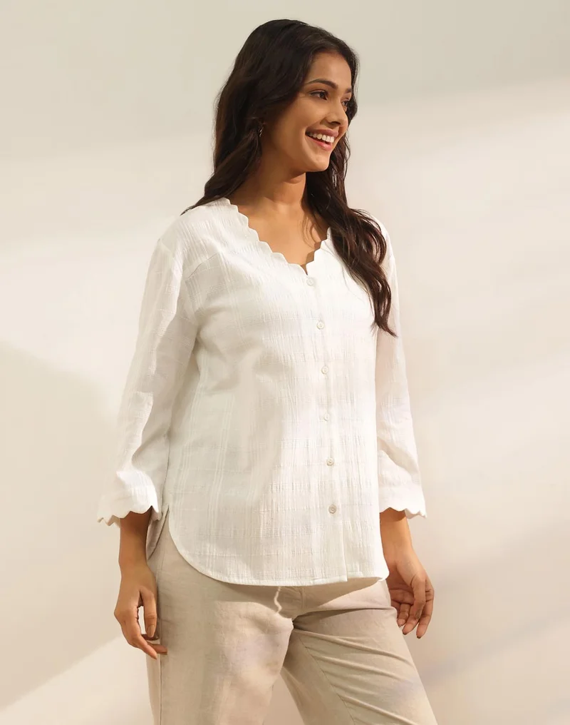 Fabindia White Cotton A-Line Top
