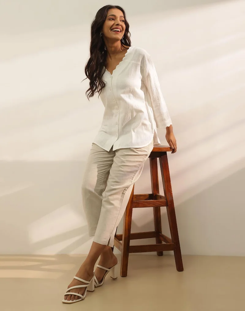 Fabindia White Cotton A-Line Top