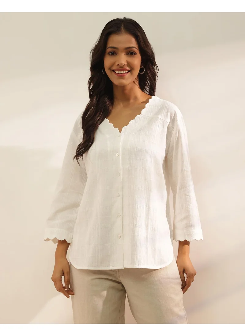 فاب انديا White Cotton A-Line Top