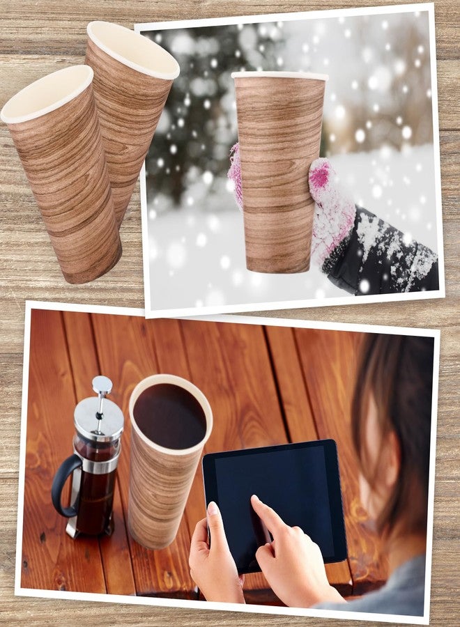 Layhit أكواب ورقية قابلة للتصرف 100 قطعة سعة 16 أونصة بتصميم خشبي باللونين الأسود والأبيض لمشروبات القهوة الساخنة والباردة والشوكولاتة والشاي والكابتشينو للاستخدام المنزلي والسفر والمكتب والمقهى والمطعم والحفلات - Image 5