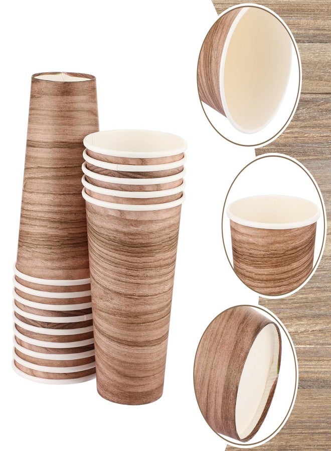 Layhit أكواب ورقية قابلة للتصرف 100 قطعة سعة 16 أونصة بتصميم خشبي باللونين الأسود والأبيض لمشروبات القهوة الساخنة والباردة والشوكولاتة والشاي والكابتشينو للاستخدام المنزلي والسفر والمكتب والمقهى والمطعم والحفلات - Image 3