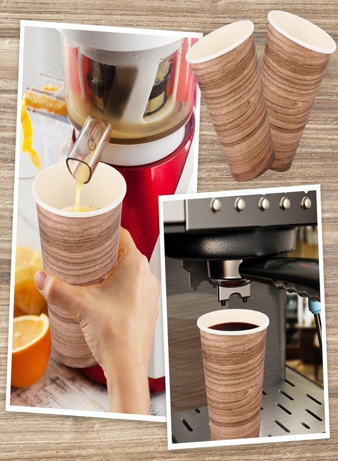 Layhit أكواب ورقية قابلة للتصرف 100 قطعة سعة 16 أونصة بتصميم خشبي باللونين الأسود والأبيض لمشروبات القهوة الساخنة والباردة والشوكولاتة والشاي والكابتشينو للاستخدام المنزلي والسفر والمكتب والمقهى والمطعم والحفلات - Image 4