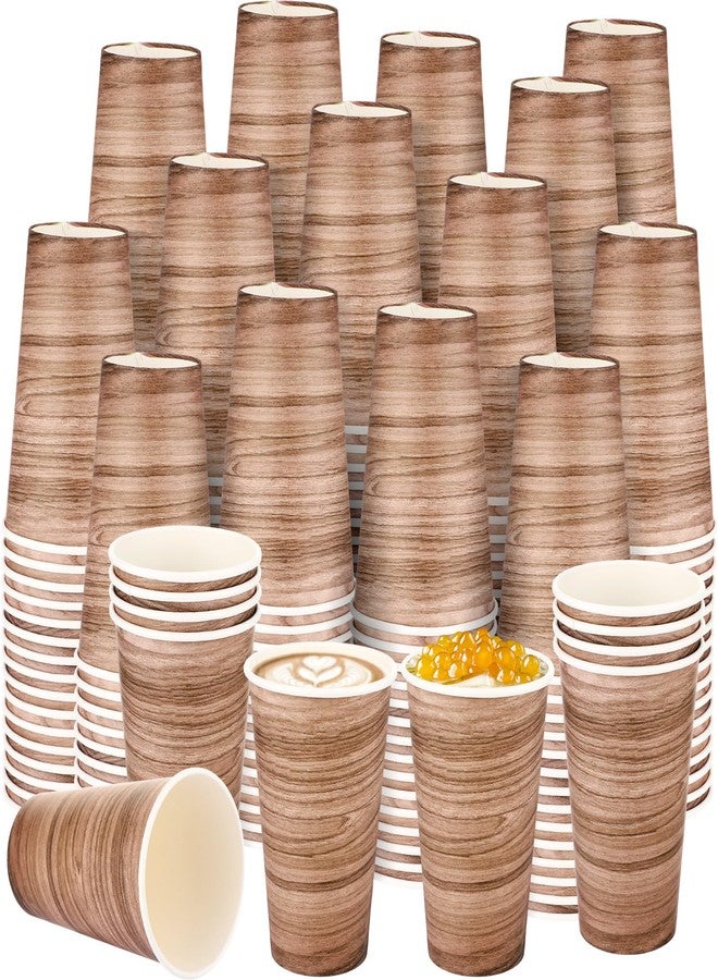 Layhit أكواب ورقية قابلة للتصرف 100 قطعة سعة 16 أونصة بتصميم خشبي باللونين الأسود والأبيض لمشروبات القهوة الساخنة والباردة والشوكولاتة والشاي والكابتشينو للاستخدام المنزلي والسفر والمكتب والمقهى والمطعم والحفلات - Image 1