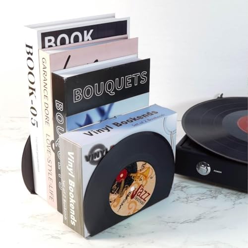 Chooseyo Modern Bookends for ShelvesRetro Vinyl Record Bookends Vintage Music Decor Bookend Set Unique Decorative Book Stopper for Home Office Gifts for Music LoversJazz - Image 3