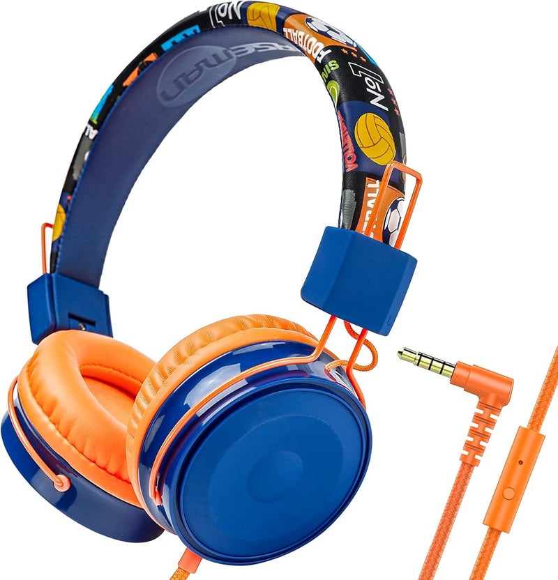OKCSC B2 Kids Cartoon Headphones with Mic, 85dB Safe Volume Limited On-Ear Headset for Kids Girls Boys, Foldable Adjustable 3.5mm Jack Stereo Wired Headset for Cellphones/Tablet/School/Travel Orange - Image 1