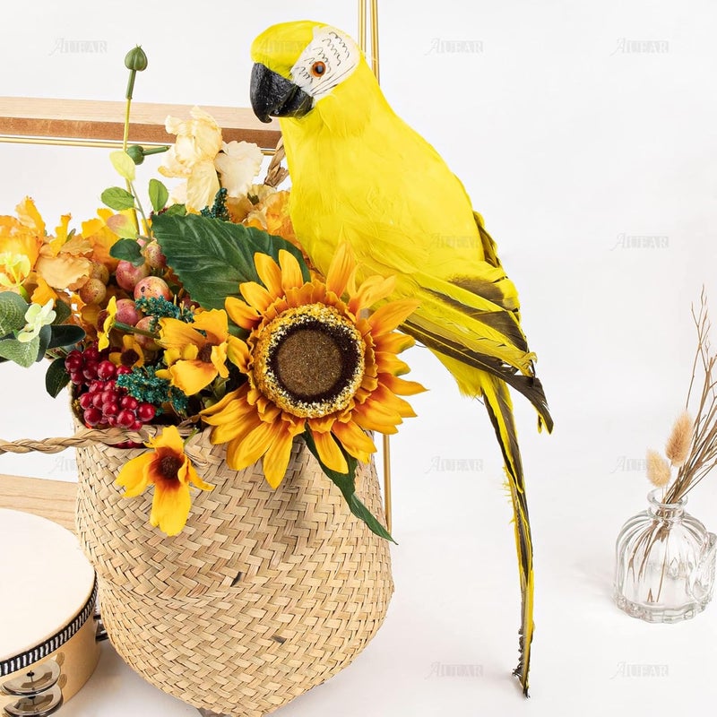 AUEAR, 17.7 Inch Yellow Lifelike Artificial Birds Feathered Fake Shoulder Parrot Decor Model for Decoration Craft - Image 4
