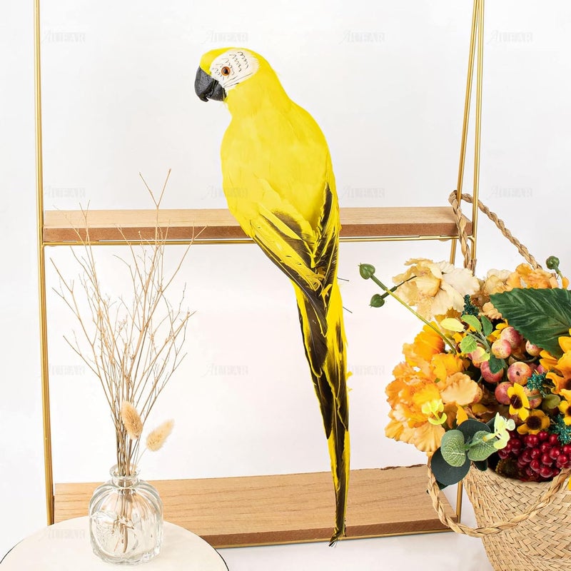 AUEAR, 17.7 Inch Yellow Lifelike Artificial Birds Feathered Fake Shoulder Parrot Decor Model for Decoration Craft - Image 3