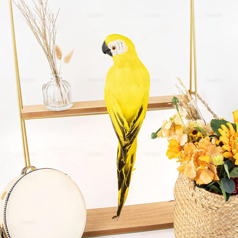 AUEAR, 17.7 Inch Yellow Lifelike Artificial Birds Feathered Fake Shoulder Parrot Decor Model for Decoration Craft - Image 2