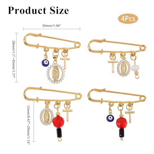 CHGCRAFT 4Pcs Evil Eye Safety Pin Gold Plated Brooch Pin with Cross Pendant Evil Eye Brooch for Backpack Clothing Badges - Image 2