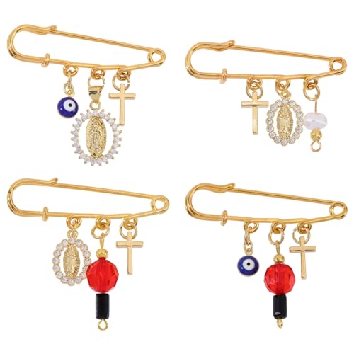 CHGCRAFT 4Pcs Evil Eye Safety Pin Gold Plated Brooch Pin with Cross Pendant Evil Eye Brooch for Backpack Clothing Badges - Image 1