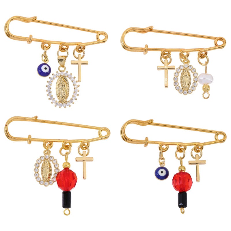 CHGCRAFT 4Pcs Evil Eye Safety Pin Gold Plated Brooch Pin with Cross Pendant Evil Eye Brooch for Backpack Clothing Badges - Image 5