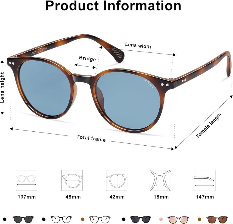 Sojos Small Round Classic Polarized Sunglasses for Women Men Vintage Style UV400 Lens MAY SJ2113 - Image 5