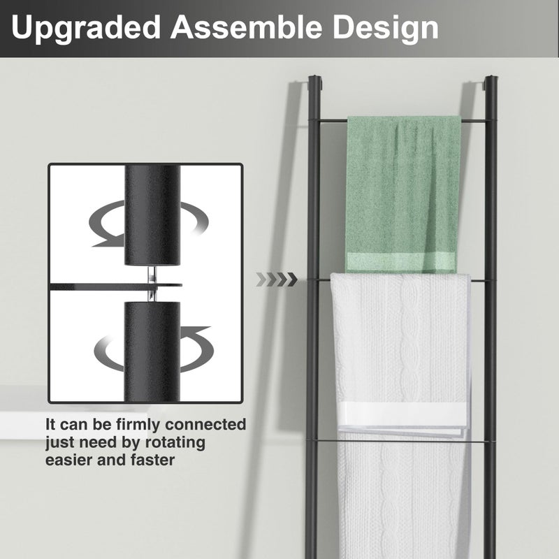 Pickpiff Black Blanket Ladder - Durable Metal Towel Racks, Scratch-Resistant and Easy Assembly Decorative Ladders for Home Decor, Living Room, Bedroom, Bathroom, Holder for Throw Blanket, Quilt - Image 5