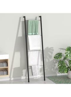 pickpiff Pickpiff Black Metal Blanket Ladder - Free Standing Wall Leaning Ladder Towel Rack for Decorative Bathroom, Living Room, Kitchen, Holder for Towels, Blankets, Throw Blankets, Quits(4-Tiers, Black)  - Image 1