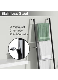 pickpiff Pickpiff Black Metal Blanket Ladder - Free Standing Wall Leaning Ladder Towel Rack for Decorative Bathroom, Living Room, Kitchen, Holder for Towels, Blankets, Throw Blankets, Quits(4-Tiers, Black)  - Image 2