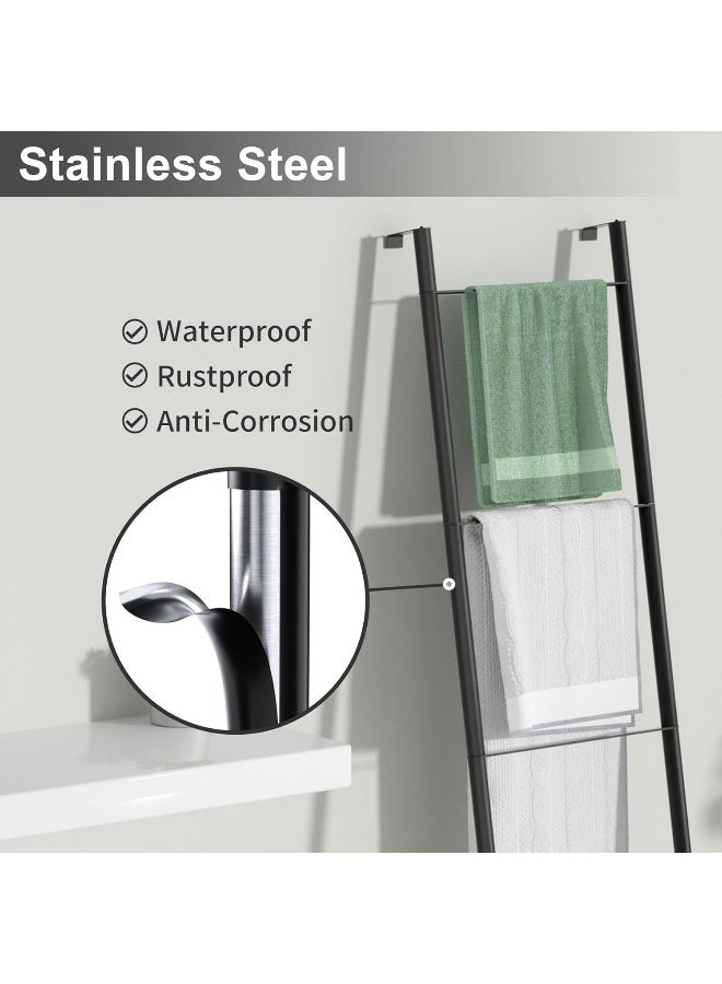 pickpiff Pickpiff Black Metal Blanket Ladder - Free Standing Wall Leaning Ladder Towel Rack for Decorative Bathroom, Living Room, Kitchen, Holder for Towels, Blankets, Throw Blankets, Quits(4-Tiers, Black)  - Image 2